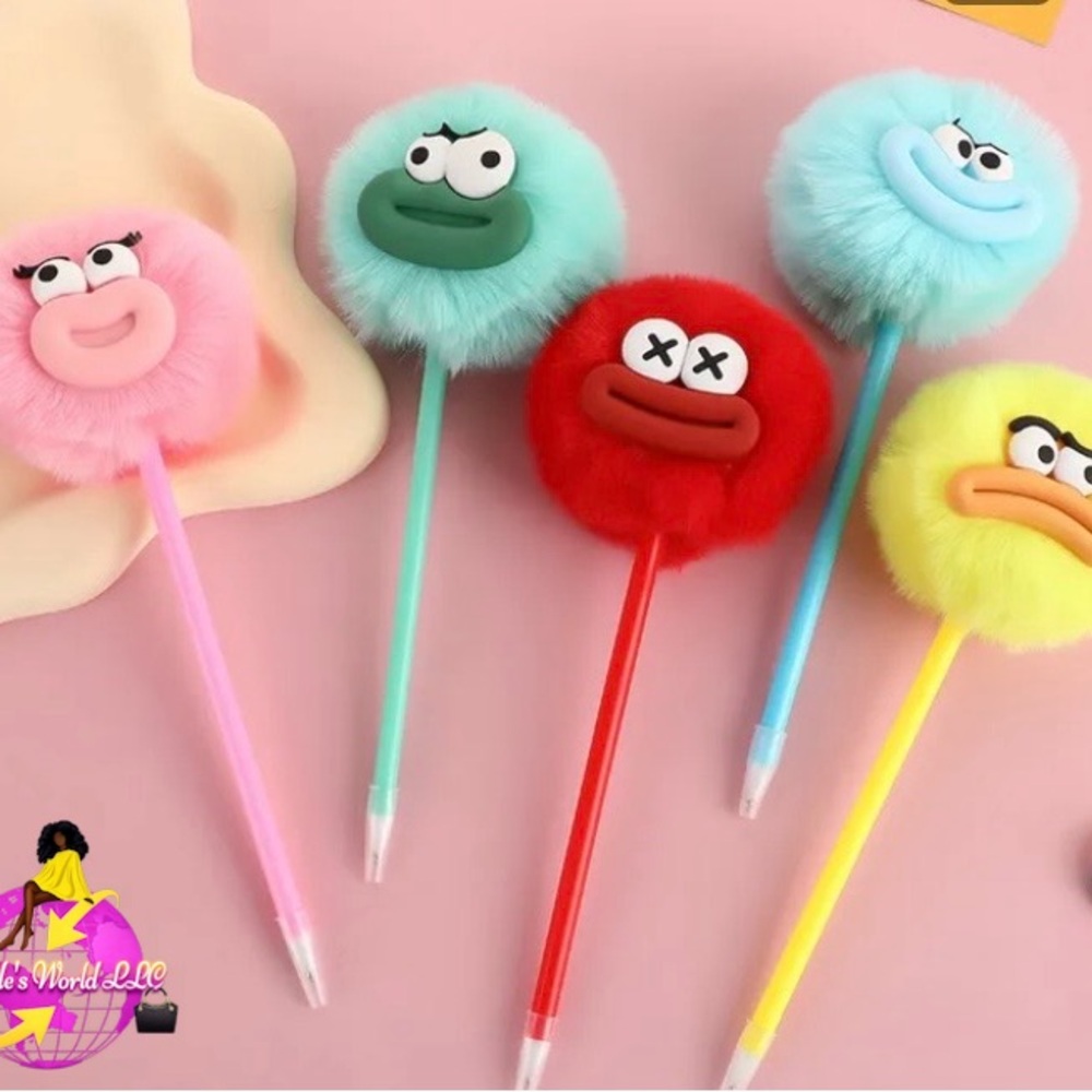 Cute Fuzzy Character Pens - Assorted Bright Colors ( 1 )